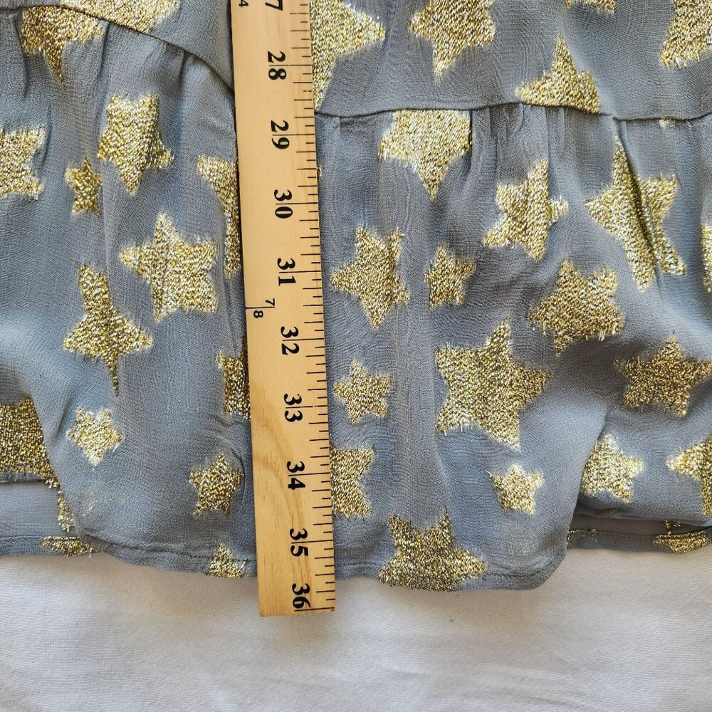Loft Gold Star Print Shimmer Long-Sleeve Tiered Dress Gray Metallic Babydoll - Picture 11 of 11